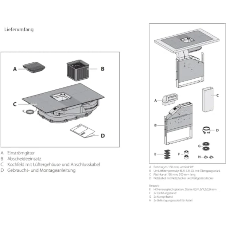 Berbel Downline Performance BKA 83 DLP, Kochfeldabzug Induktion in Mattschwarz mit Umluft-Set permalyt® DL BUR 1100087, flächenbündig, 4 Kochzonen – Bild 6