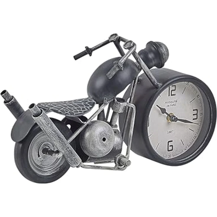 Beliani BERNO, Tischuhr in Motorradform, schwarz/silber, 19 cm, hochwertige Verarbeitung für stilvolle Dekoration – Bild 1