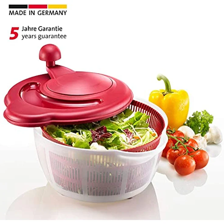 Westmark Salatschleuder, Kunststoff, Durchmesser: 26 cm, Höhe: 21,5 cm, Fassungsvermögen: 5 Liter, Fortuna, Rot-Transparent, 24322260 – Bild 3