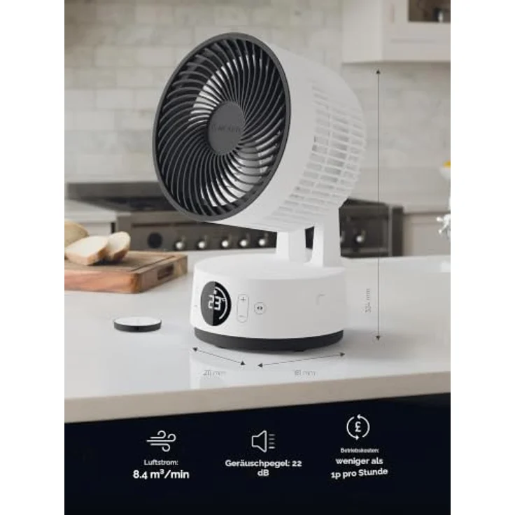 MEACO Meaco Fan Sefte® Tragbarer Akku-Luftzirkulator, 15,2 cm, 12 Geschwindigkeiten, 22 dB ultra-leise, kabellos, oszillierend, mit Fernbedienung, 26 Stunden Laufzeit, Ersatzakku – Bild 2