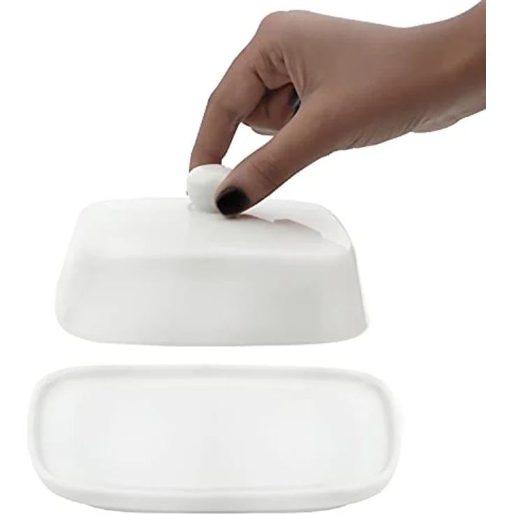 Belle Vous Weiße Butterdose Keramik mit Deckel – Butter Dose aus Keramik mit Griff – Butterdose Butter Deckel Passend für Kleine und Große Butter – Bild 3
