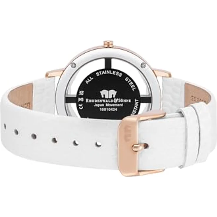 Rhodenwald & Söhne Damen Uhr 10010424, analoges Japan Quarzwerk mit rosévergoldetem Edelstahl-Gehäuse, weißem Echtlederarmband und spritzwassergeschützt – Bild 5