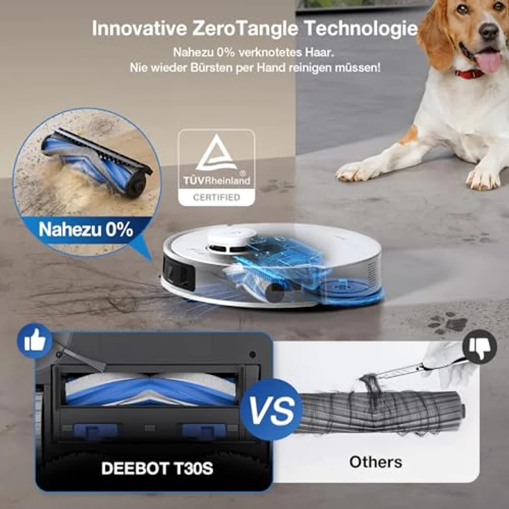 ECOVACS DEEBOT T30S Saugroboter mit Wischfunktion, 11000Pa Saugkraft, ZeroTangle Technologie, Adaptive TruEdge Kantenreinigung, Selbstentleerung, Auto-Anheben des Mopps – Bild 3