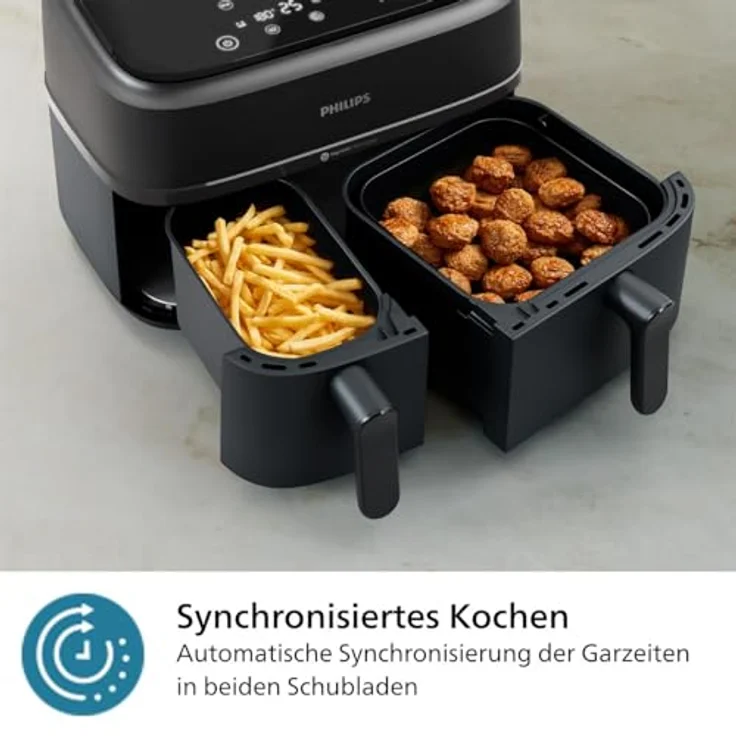Philips Dual Basket Airfryer 3000-Serie, 9L, 2 Schubladen, Rapid Air Technologie, HomeID-App, 90% Weniger Fett, Energiesparend – Bild 5