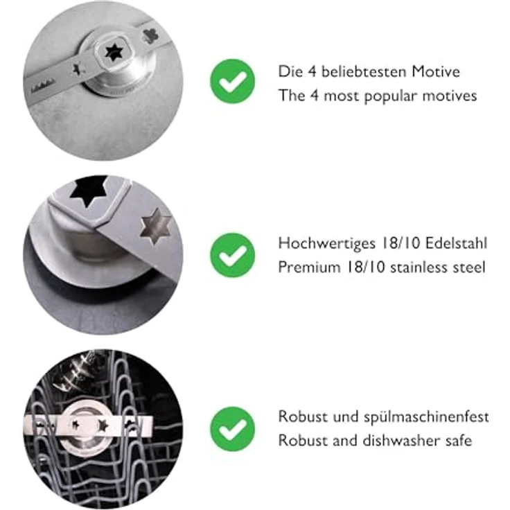 Kitty Professional Spritzgebäckvorsatz "Cookie" Größe 5, Edelstahl, kompatibel mit KitchenAid Kunststoff Fleischwolf, Spülmaschinenfest, 4 beliebte Muster – Bild 2