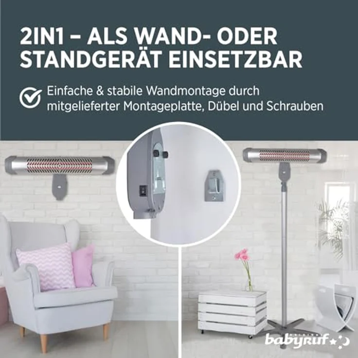Heizstrahler mit modularem Fuß und stabiler Wandhalterung 800 Watt, Heizstrahler – Bild 7