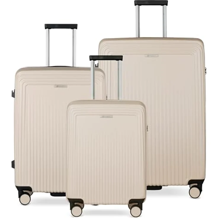 bugatti Linea 4 Rollen Kofferset, 3-teilig, beige, 100% Polycarbonat, 52 cm x 29 cm x 76 cm – Bild 1