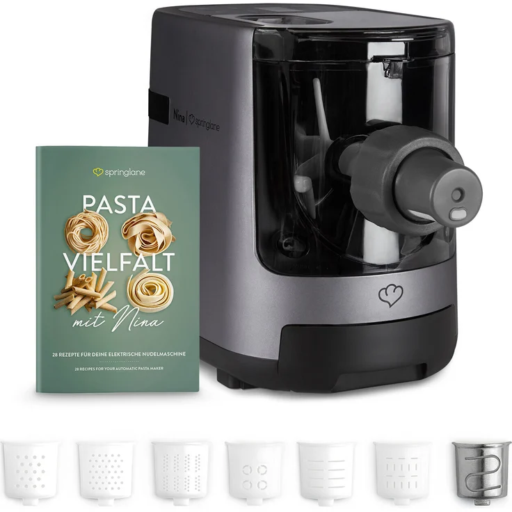 Springlane Nina, Pastamaker, Nudelmaschine, inkl. 7 Nudeleinsätzen, 180 W, Kunststoff, schwarz – Bild 1