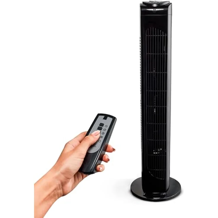 MEDION Turmventilator mit Fernbedienung (3 leise Geschwindigkeitsstufen, 45 Watt Leistung, Timer, zuschaltbare Schwenkfunktion - Oszillation, MD10319) schwarz – Bild 1
