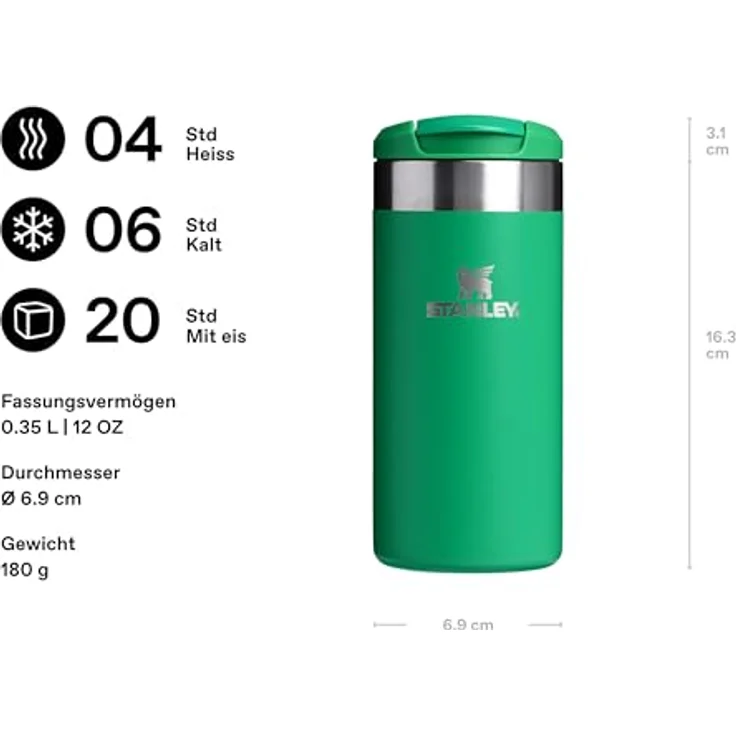 Stanley Aerolight Transit Thermobecher 12OZ, doppelwandige Vakuumisolierung, hält 6 Stunden heiß, spülmaschinenfest, auslaufsicher, kompatibel mit Pkw-Getränkehaltern, Farbe Meadow – Bild 2
