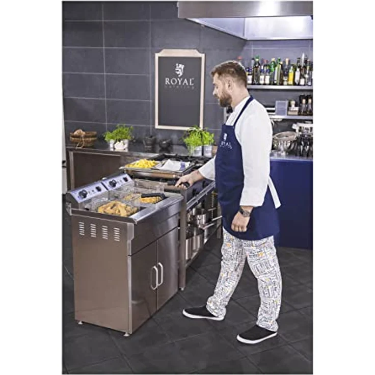 Royal Catering RCKF-16DSH Fritteuse Friteuse Fritöse mit Unterschrank (2x16 L, 2x6000 W, 380V Starkstrom, Ablasshahn, inkl. Schrank) silber – Bild 4