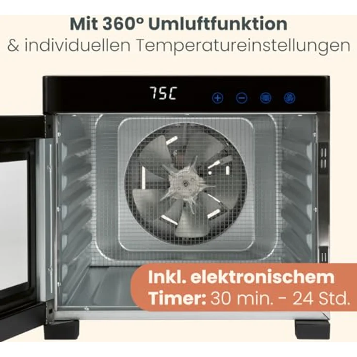 ProfiCook PC-DR 1218 Edelstahl-Dörrautomat, inkl. 6 Edelstahl-Ablagegitter, Edelstahl, silber, Thermostat – Bild 8