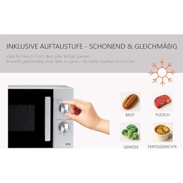 Silva MW-G 25.5 Mikrowelle mit 700W Leistung, 20L Garraum, Grill und Auftaufunktion, Silber/Schwarz – Bild 8