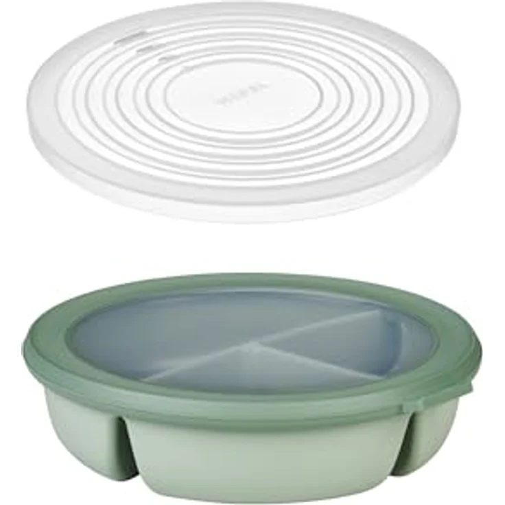Mepal Cirqula Bento Lunchbox Set, Rund, 3 Fächer, Mikrowellendeckel, Nordic Sage, luftdicht, BPA-frei, für Meal-Prep – Bild 1