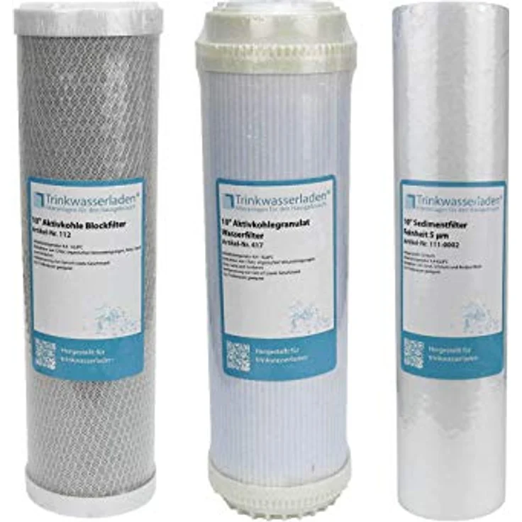 Trinkwasserladen Filter Set 10 Zoll, 3-teiliges Ersatzfilter Set für Umkehrosmose-Anlage, Sediment- und Aktivkohlefilter – Bild 1