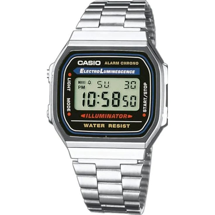 Casio Unisex Digital Edelstahl Armbanduhr A168WA 1W, Quarz, Alarm, Frustfreie Verpackung – Bild 1