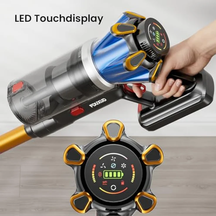 FDUXUD Akku Staubsauger Kabellos 600W, 50kPa Saugkraft, 70Min Laufzeit, Hurrikanmodus mit LED-Display – Bild 5