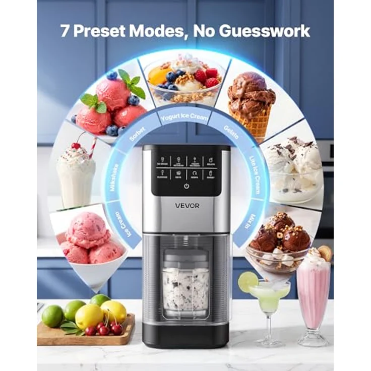 VEVOR Eismaschine 7-in-1, Gelato, Sorbet, Milchshake, Frozen Yogurt & Light-Eiscreme, mit Ein-Knopf-Funktion, doppelten 0,5-Liter-Bechern, spülmaschinenfest, glatte cremige Textur – Bild 2