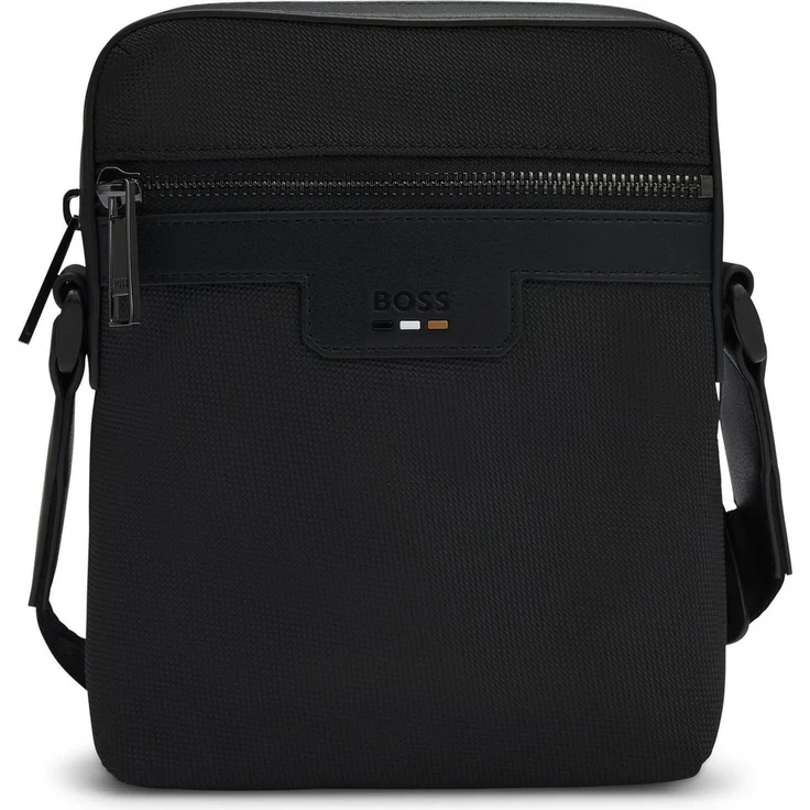 BOSS Umhängetasche Ray N NS Zip Crossbody, Reporterbag in Schwarz, recycelte Materialien, verstellbarer Schulterriemen – Bild 1