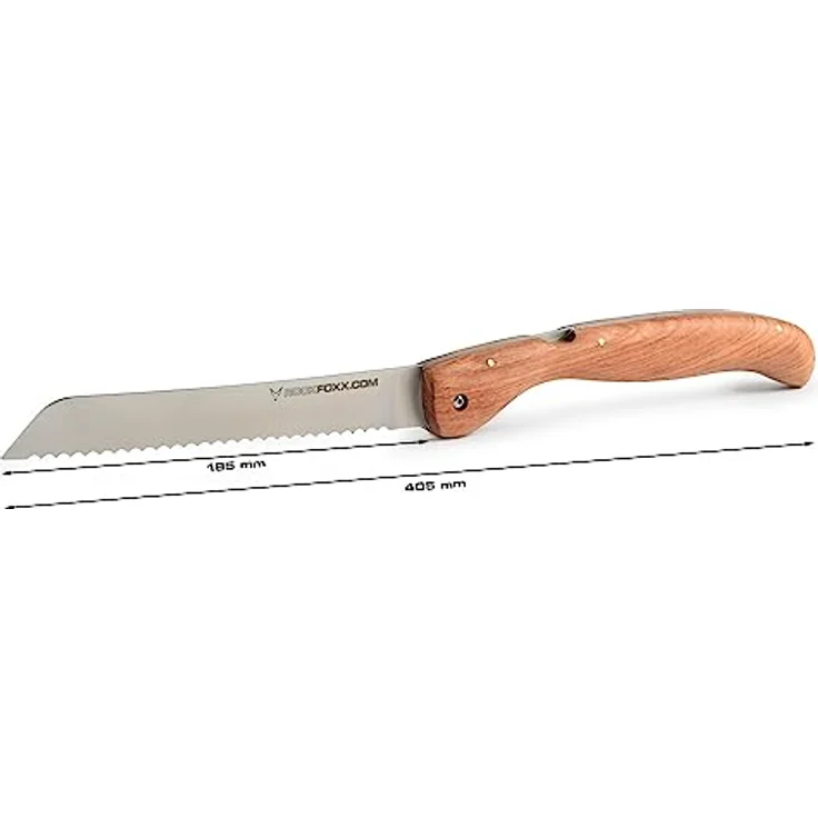 FOXXKNIFE Klappmesser Brotmesser Taschenmesser groß 18,5cm Klinge, ohne Lasergravur, Wurzelholzgriff, scharfer Wellenschliff, Ideal für Camping, Offroad, Abenteurer im Wohnmobil, Inkl. Hardbox Tasche – Bild 5