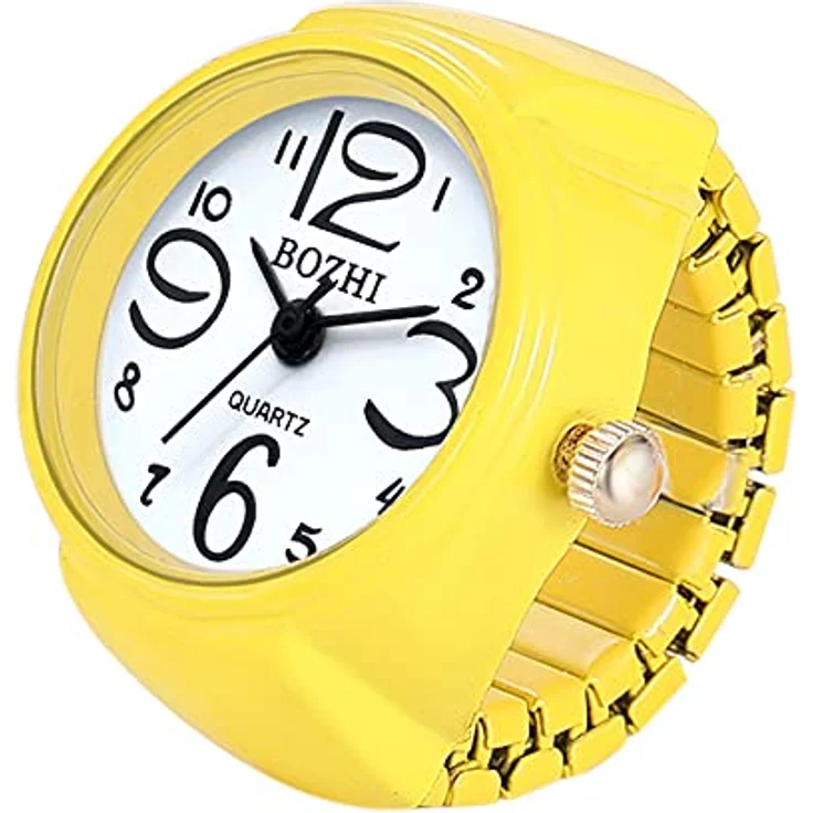 JewelryWe Damen Ringuhr, Elastische Analog Quarzuhr mit großem Ziffernblatt, Gelb – Bild 1