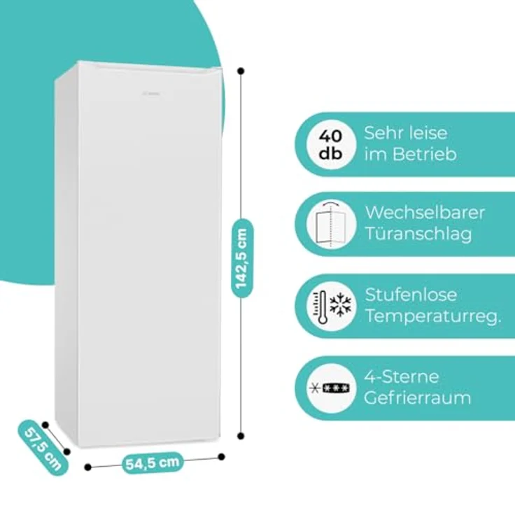 Bomann Gefrierschrank GS 7364, 168L, 4 Sterne-Gefrierfach, -18°C, leise, wechselbarer Türanschlag, weiß, 143cm – Bild 6