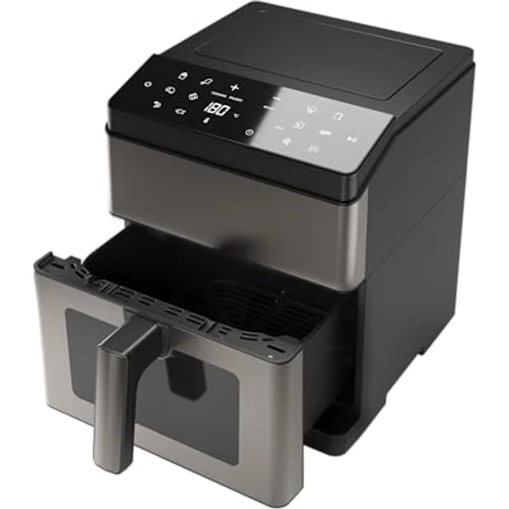 Aiwa AFR-8000 Kumadai Luftfritteuse, 8 l, 1800 W, digitale Steuerung, 12 Programme, Selbstreinigung, Edelstahl/Kunststoff, Metallfarbe – Bild 3
