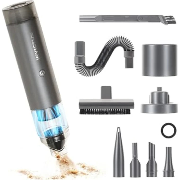 Genius Invictus One Table Deluxe-Set 14-TLG.tragbarer Auto Handstaubsauger 2in1 Luftpumpe Luftgebläse für Tisch Desktop PC Tierhaare, Laufzeit bis 30 Min., HEPA Filter – Bild 1
