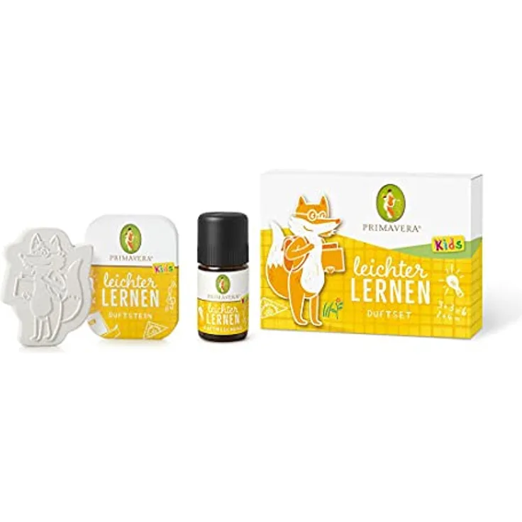 PRIMAVERA Leichter lernen Duftset, Geschenkbox Duftstein und Duftmischung, Aromaöl, Duftöl, ätherisches Öl, Aromatherapie, Geschenk, vegan