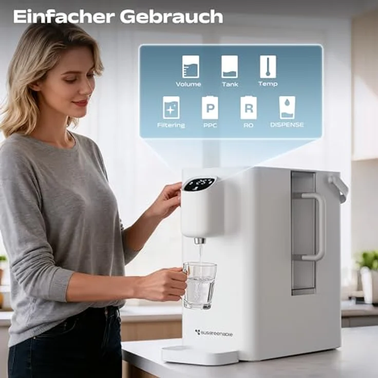 SUSGREENABLE Wasserfilter Umkehrosmoseanlage, 4-in-1 Filter mit 3:1 Rein zu Abfluss und installationsfreier Sofortheizung, SGIWDR04-W – Bild 4