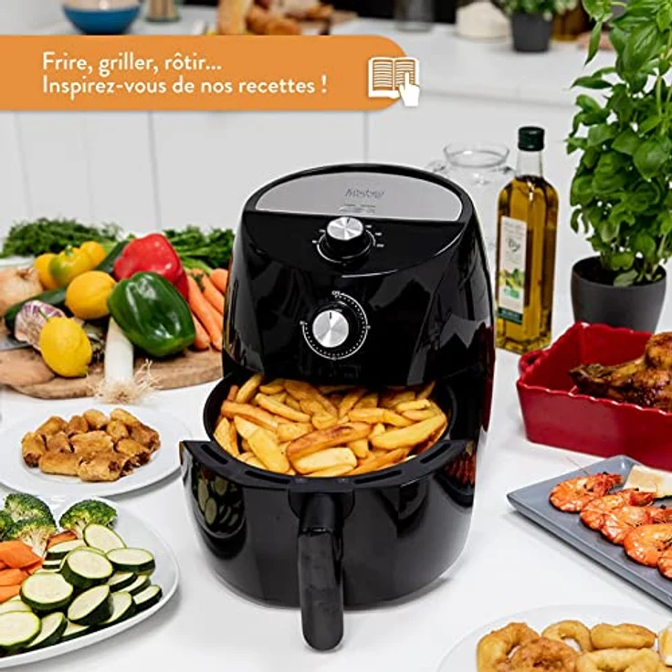 Kitchen Move Elektrische Heißluftfritteuse 3,5 l Tornado 1400 W schnell in einer Taste mit Timer mit Kochtipp, 3,5 Liter, Schwarz – Bild 4