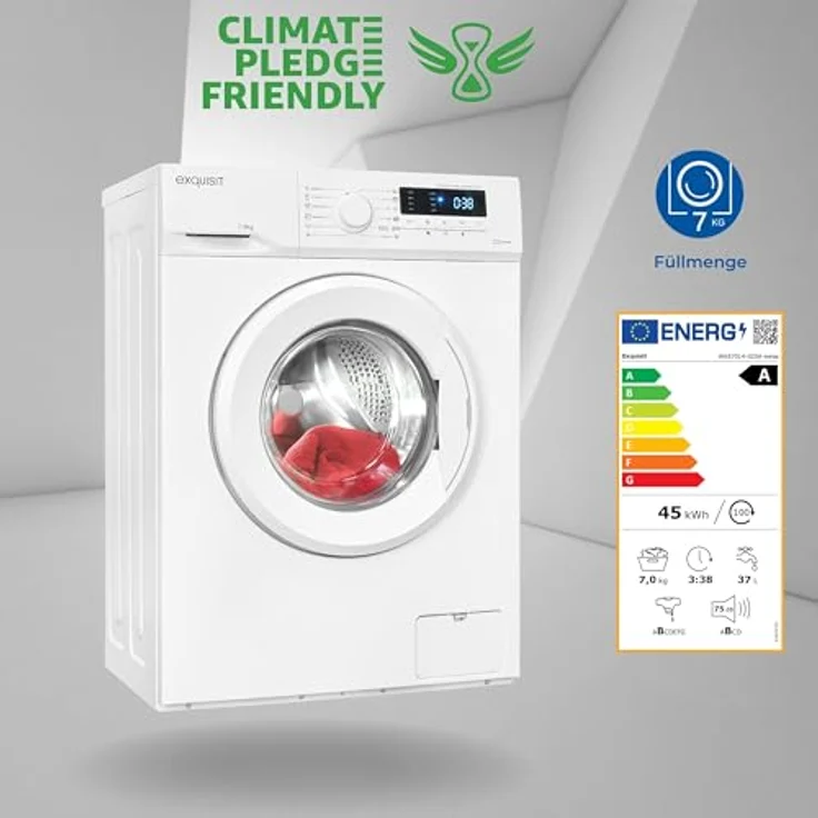 Exquisit Waschmaschine WA57014-020Aweiss | 7 kg Fassungsvermögen | Energieeffizienzklasse A | 12 Waschprogramme | Kindersicherung | Startzeitvorwahl… – Bild 2