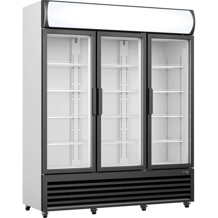SARO Kühlschrank GTK 1065, 3 Glastüren + Werbetafel, einbrennlackierter Stahl in Weiß oder Schwarz