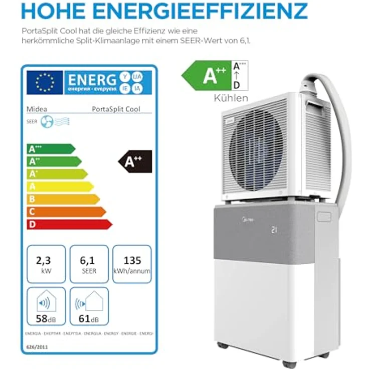 Midea Portasplit Cool Mobile Split-Klimaanlage, 8000 BTU, 3-in-1 Kühlen, Entfeuchten & Ventilieren, Inverter, 38 dB – Bild 4