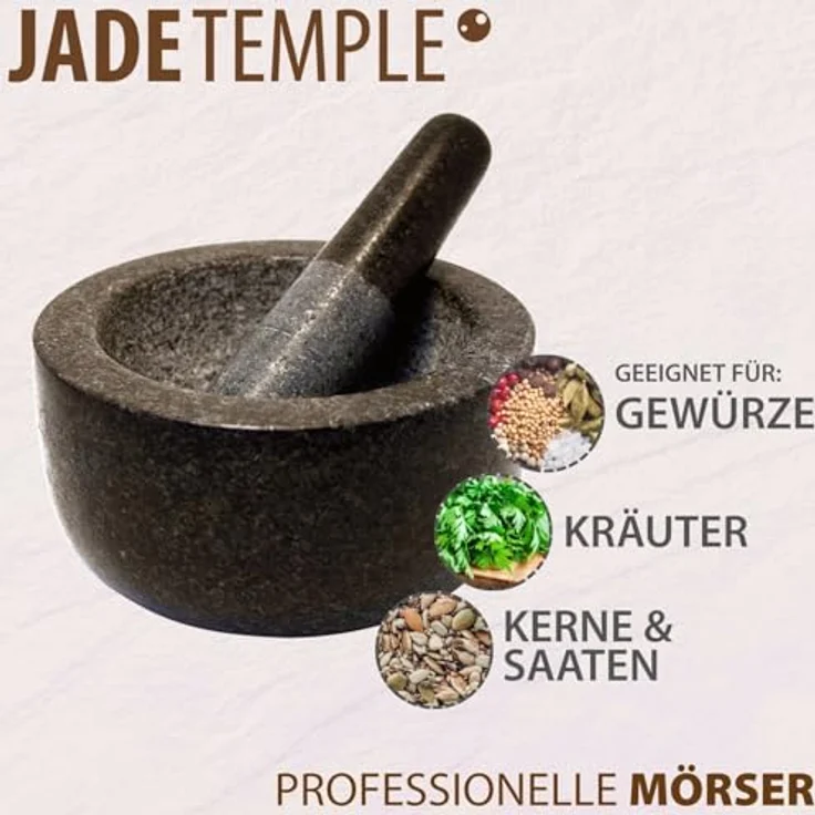 JADE TEMPLE 17036 Steinmörser mit Stössel, Granit,grau 14.5 x 16.5 x 16.5 cm – Bild 6