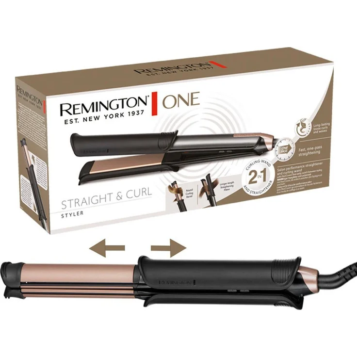 Remington Glätteisen S6077 ONE Straight & Curl Styler, 2in1 Styler mit keramikbeschichteten Stylingplatten, Glätt-/Lockenmodus in Schwarz – Bild 1