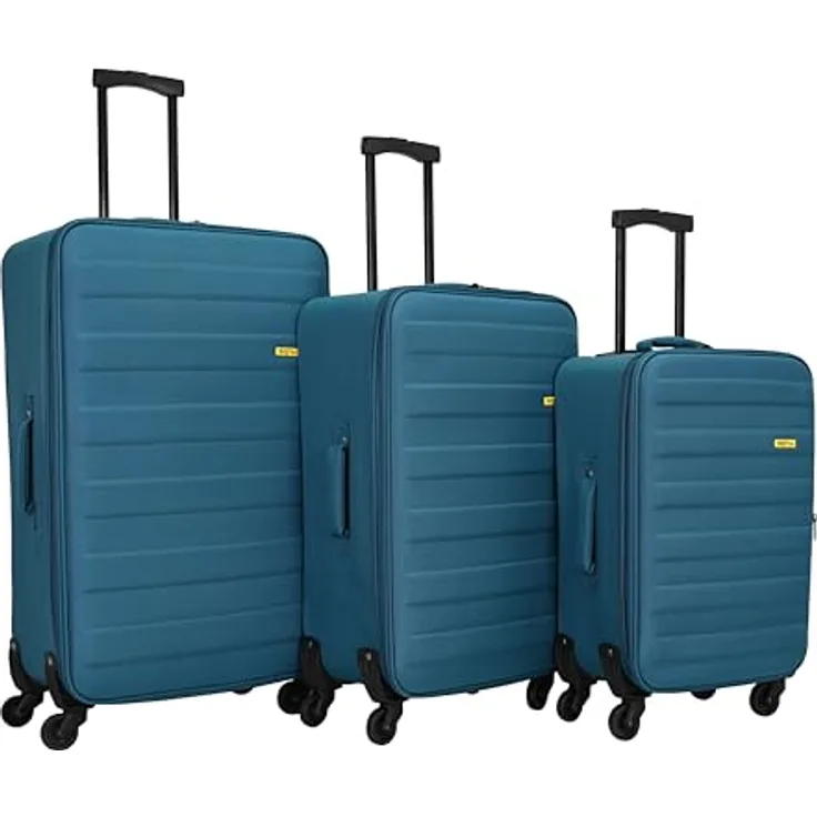 SIGN Stoffkoffer Reisekoffer Trolley (Handgepäck-Mittel-Groß-Set) + 5cm Dehnungsfuge (Pastellblau, 3er Set)