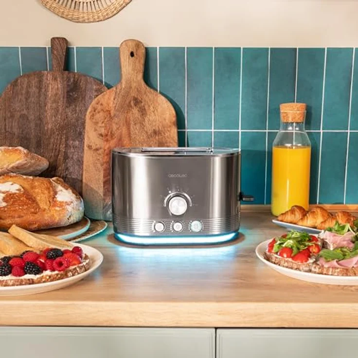 Cecotec Shine&Toast Double, Vertikaler Toaster aus Edelstahl mit 2 Schlitzen, 850W, 7 Röststufen, Leuchtring, breite Schlitze 3,8 cm – Bild 2