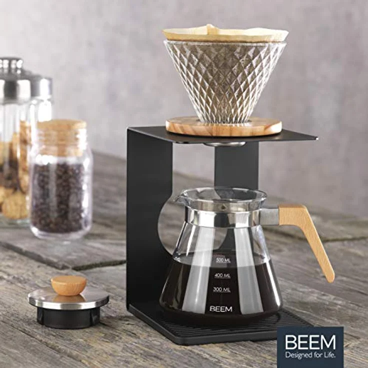 BEEM Pour Over Kaffeebereiter Set - 4 Tassen, Classic Selection, 4-teilig, Glas-Handfilter in Diamantoptik, Größe 2, 0,5 l Glaskanne inkl. Deckel, Silikonunterlage – Bild 6
