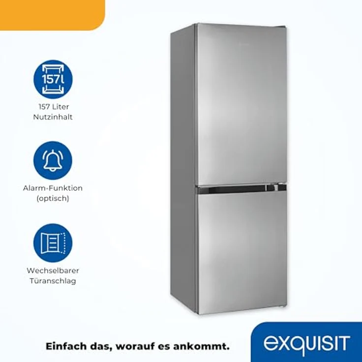 Exquisit Kühl-Gefrierkombination KGC5231-60-E-050C inoxlook | 157 l Nutzinhalt | 4-Sterne-Gefrieren | Alarm – Bild 3