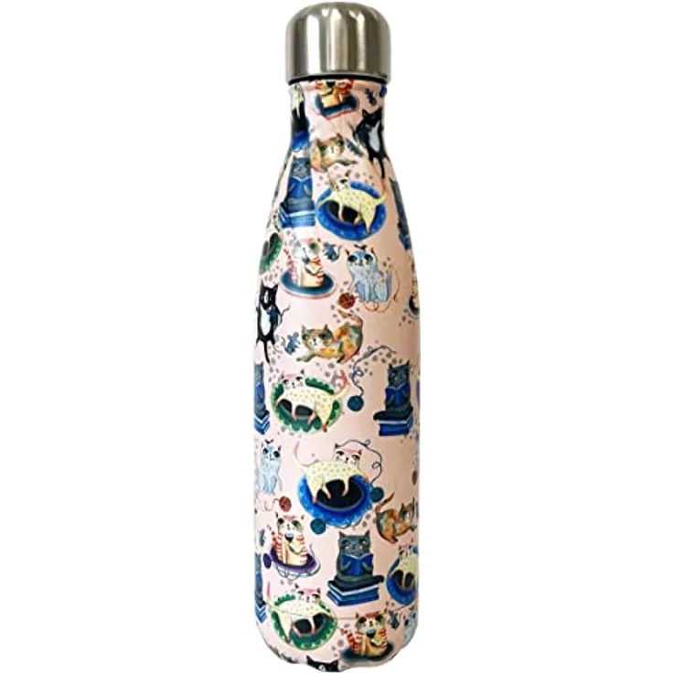 Enesco Set mit 6 isolierten Flaschen, Crazy CAT Thermoskanne, Edelstahl, Mehrfarbig, one Size