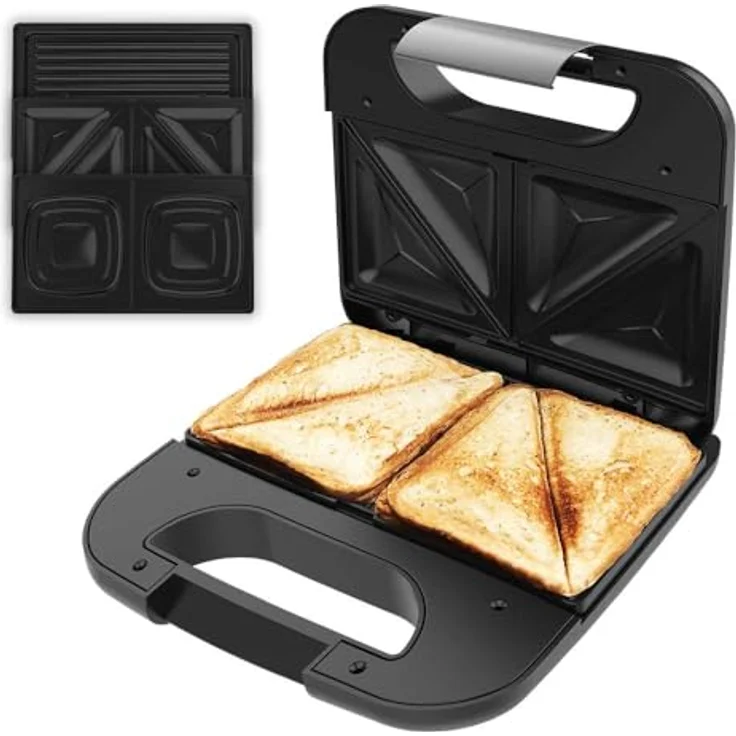 Cecotec Sandwichmaker Rock’nToast Combo, 3-in-1 mit RockStone-Beschichtung, Edelstahl, 800 W, 3 Platten für Sandwiches und Grillen – Bild 1