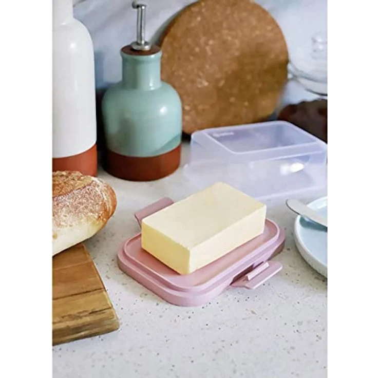 ENGELLAND - 1 x Stapelbare Butterdose mit Deckel und Klick-Verschluss, Mint/Transparent, Plastik-box, Butter-Glocke, BPA-frei, Mehrzweck, robust – Bild 2