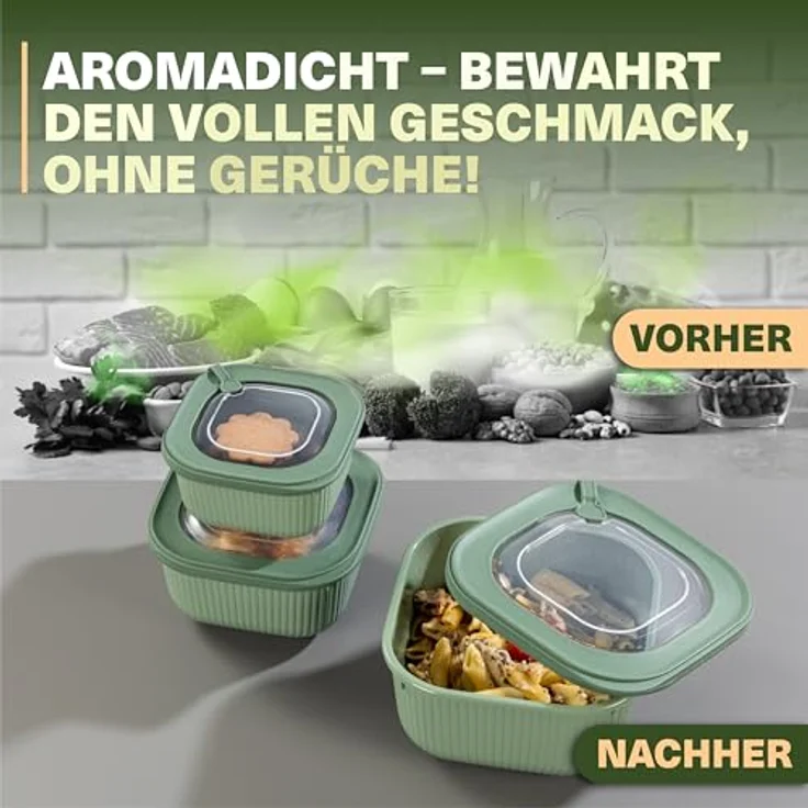 VIWARES Frischhaltedosen 3er Set mit transparentem Ventildeckel, stapelbar, BPA-frei, mikrowellen- und kühlschrankgeeignet, 3 Größen (600ml/1100ml/1800ml) – Bild 6