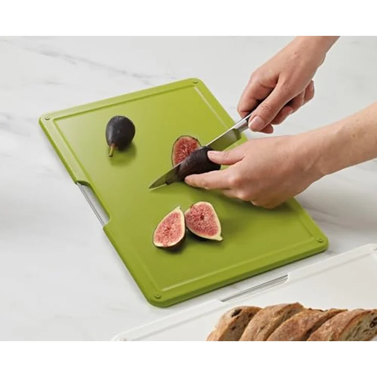 Joseph Joseph Schneidebrett Folio Slim 3-piece, Edelstahl, Kunststoff, (Set, 4-St) - Platzsparendes Schneidebrett-Set mit rutschfesten Füßen und Edelstahlgriffen – Bild 6