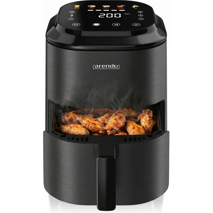 Arendo Heißluftfritteuse Mini-Airfryer 308537, 1000 W, Edelstahl, 2,5 L, mit LED-Display und 5 Programmen für fettfreies Kochen