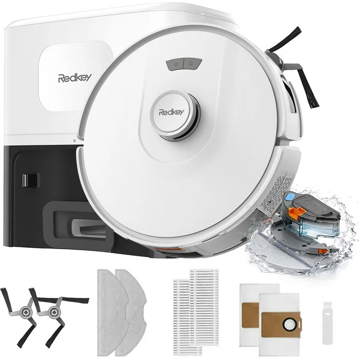 Redkey Saugroboter 2026, 20000 Pa mit Wischfunktion, Absaugstation und Appsteuerung, HEPA-Filter, automatische Selbstreinigung, 36 W