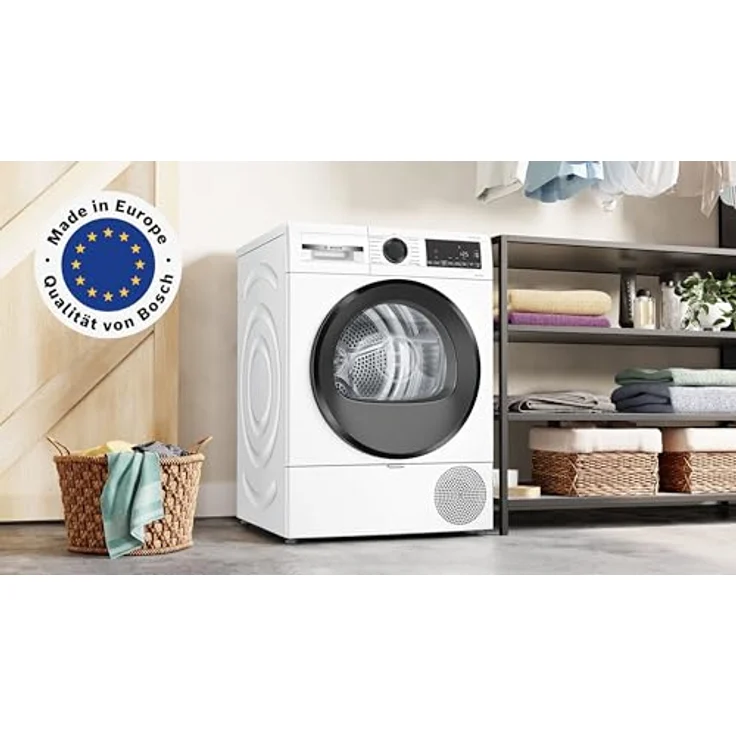 Bosch WQG243D41 Serie 6, Wärmepumpentrockner 9 kg mit Extra Kurz Trockenprogramm, Auto Dry, Halbe Beladung Option, Easy Clean Filter, Sensitive-Drying-System, Trommelreversierung, Innenbeleuchtung, Weiß – Bild 2