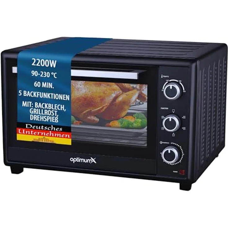 OptimumX Minibackofen 60 Liter XXL mit Umluft, 2200W, Drehspieß, Anthrazit – Bild 1