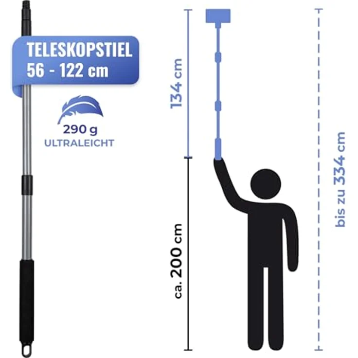Maximex Teleskop Bad- und Fliesenwischer Profi, 360° Duo-Knickgelenk, inkl. 2 waschbarer Bezüge bis 60°C, 16 x 67-133 x 4 cm – Bild 3